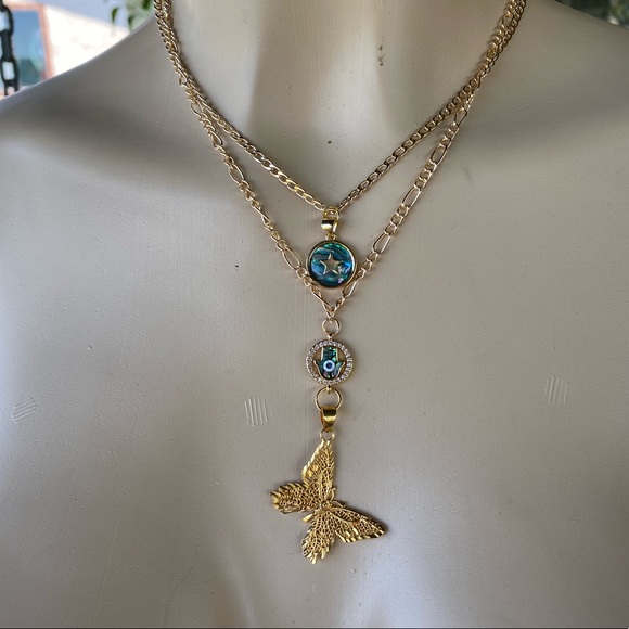 Dolls Kill Jewelry - Gold layered abalone and butterfly charm necklace